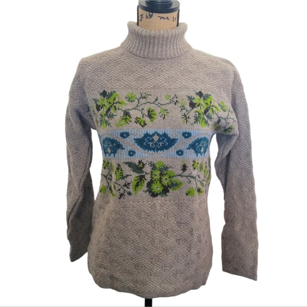 XS Oilily turtleneck sweater, gray with blue and green floral print